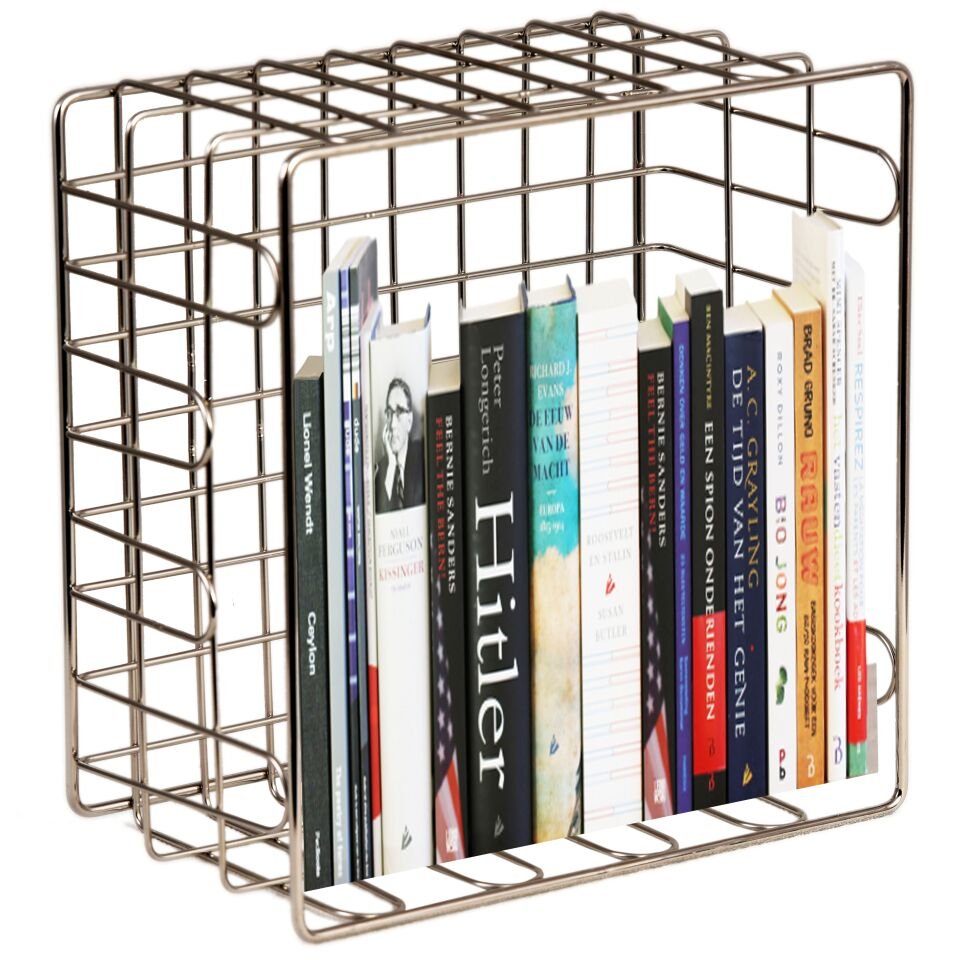 Krom Çelik Duvara Monte Kitap Rafı 30x30x20 cm – Paslanmaz Metal Dekoratif Kitaplık, Modern Tasarım