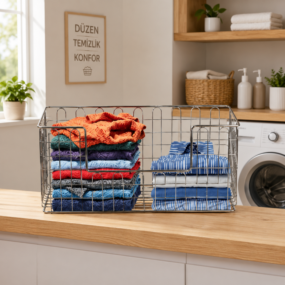 36 Litre Paslanmaz Çelik Çamaşır Sepeti 60x30x20 cm – Modern Düzenleyici ve Garantili
