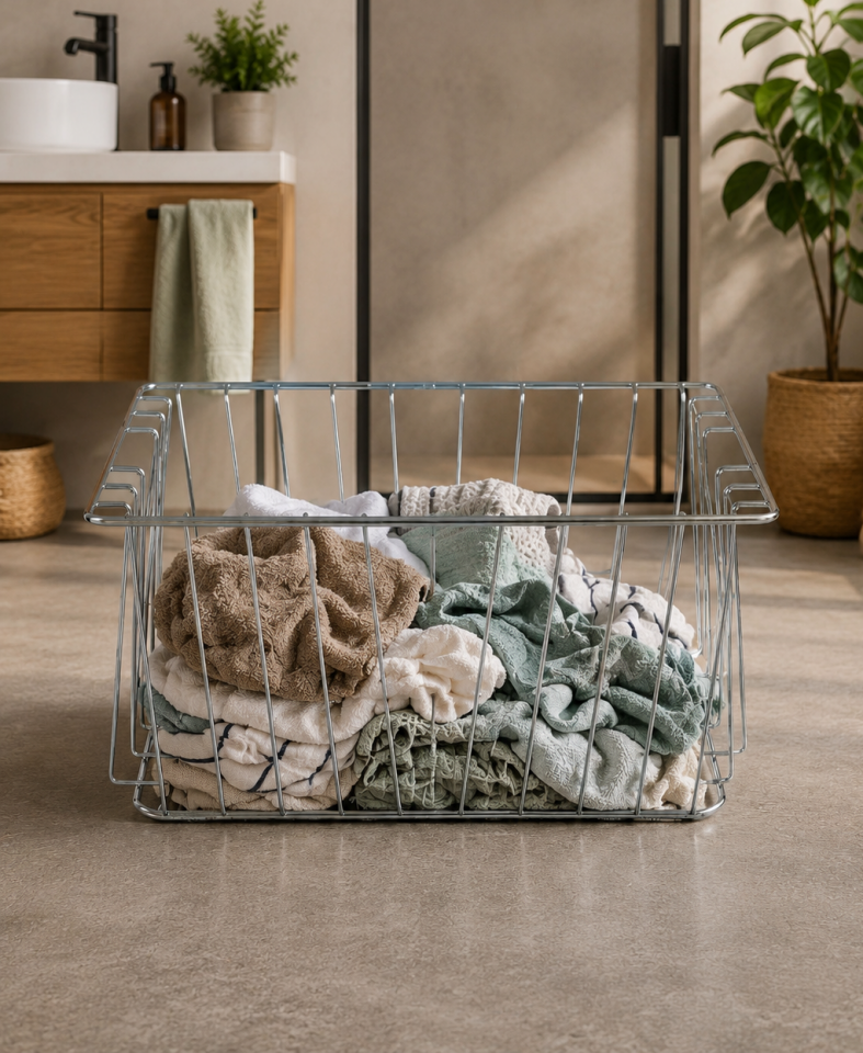 40 Litre Paslanmaz Çelik Çamaşır Sepeti 60x30x20 cm – Modern Düzenleyici ve Garantili
