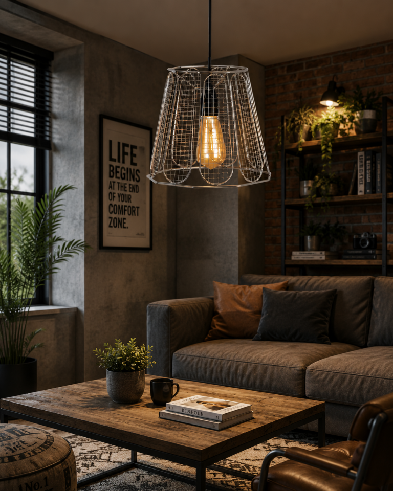 Krom Loft Avize Tekli Sarkıt – Endüstriyel Modern Dekoratif Aydınlatma