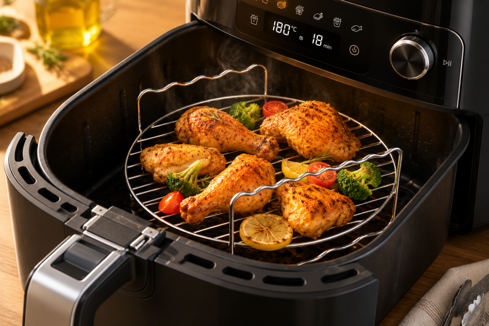 Orsam Tıp Airfryer Için Paslanmaz Çelik Izgara Rafı – Yuvarlak Yükseltici Pişirme Standı