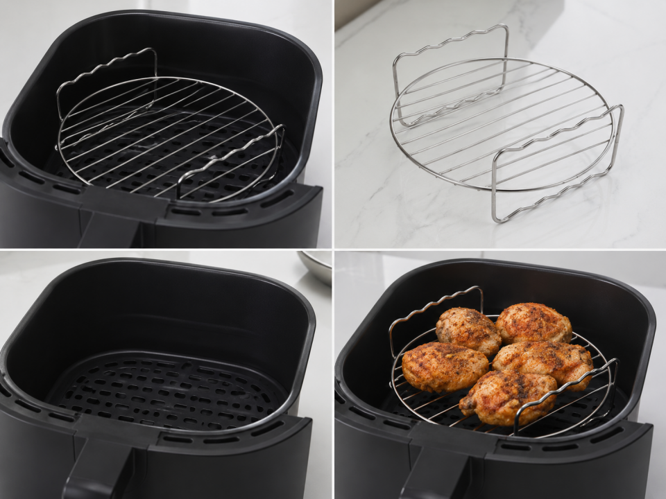 Orsam Tıp Airfryer Için Paslanmaz Çelik Izgara Rafı – Yuvarlak Yükseltici Pişirme Standı